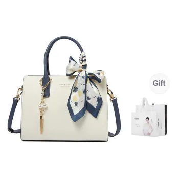 TUCANO Cow Leather Handbag Shoulder Bag Crossbody Bag Handheld Bag Medium Size Women's Ecru/Dark Blue