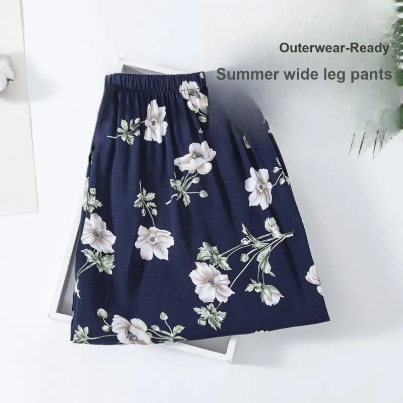 MADALLO Pajama Pants Women's Navy Blue Gardenia Flower-5