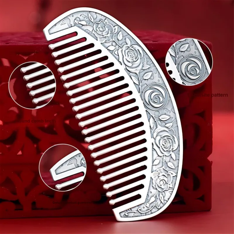 QINGFU 999 Fine Silver Semi Circular Comb For Scraping And Massaging Women's-49