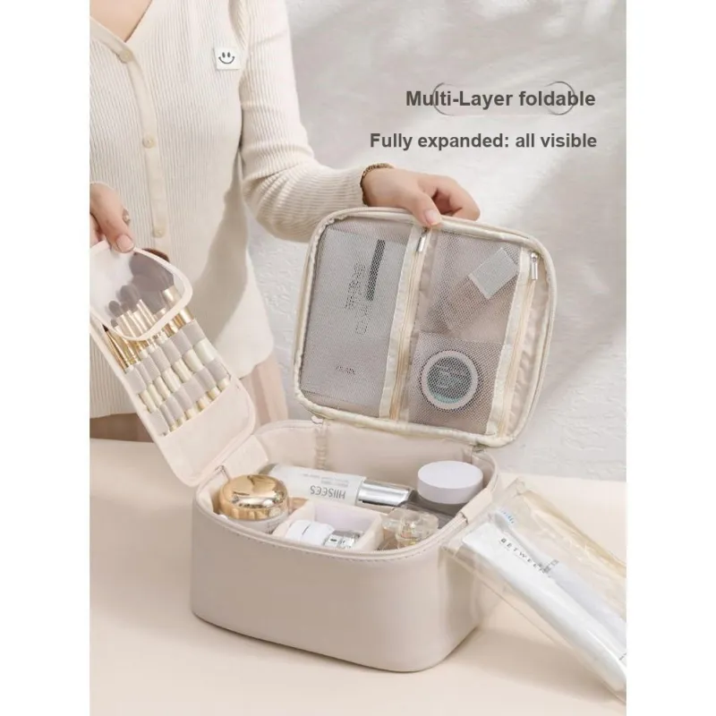 Gentle Welcome Skin Feel PU Leather Portable Storage Large Capacity Makeup Bags-1