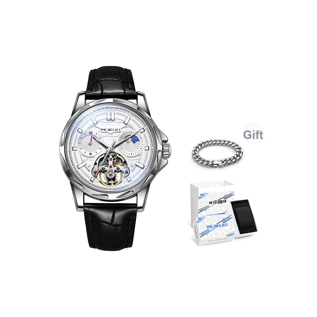 MUKUO Автоматический Механический Механизм Мужские Часы 45 мм Черный