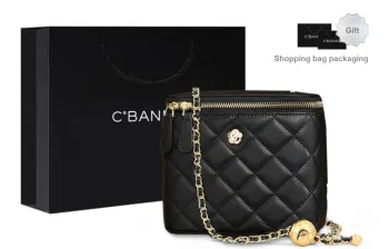 C°BANNER Cow Leather With Synthetic Leather Small Square Bag, Chain Bag, Shoulder Bag Regular Women's Piano Black