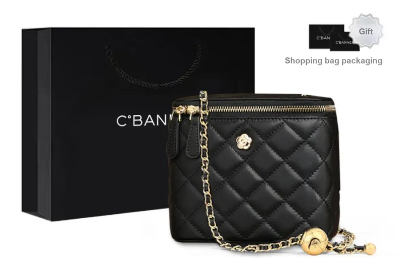 C°BANNER Cow Leather With Synthetic Leather Small Square Bag, Chain Bag, Shoulder Bag Regular Women's Piano Black-0