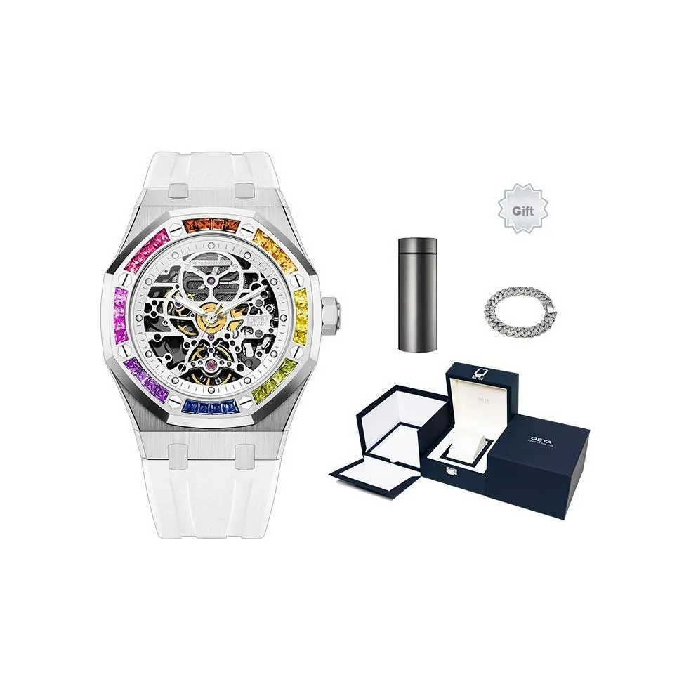 GEYA G MAX Collection Automatic Mechanical Movement Silicone Strap Watch Men's Watches Cut Out Dial