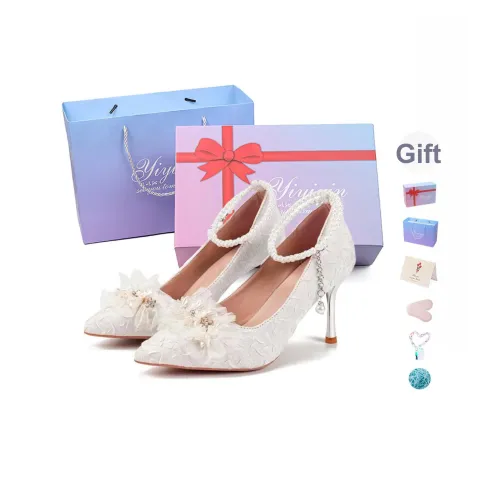 Take The Qin Узкий каблук Высокие каблуки 8 см Женские Жемчужно-белый Набор в подарочной коробке