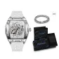Silver Case White Dial with White Silicone Strap[Comes with Cuban Bracelet]