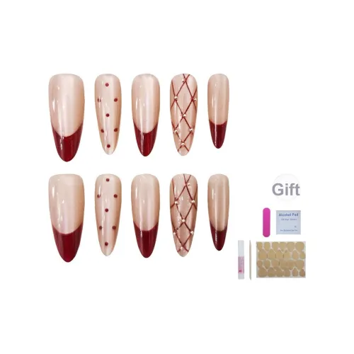 UNSEKI Элегантный Ромб Узор False Nail Миндально-Розовый Смузи Блестки