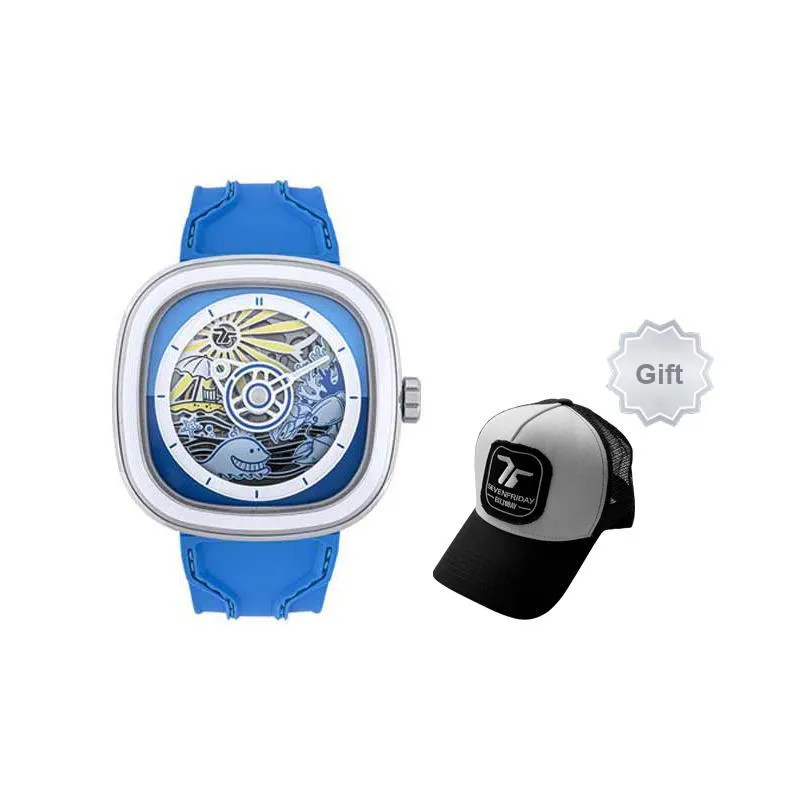 SEVENFRIDAY T Series Automatic Mechanical Movement Unisex Watch Blue Dial Stainless Steel Case Silicone Strap-2