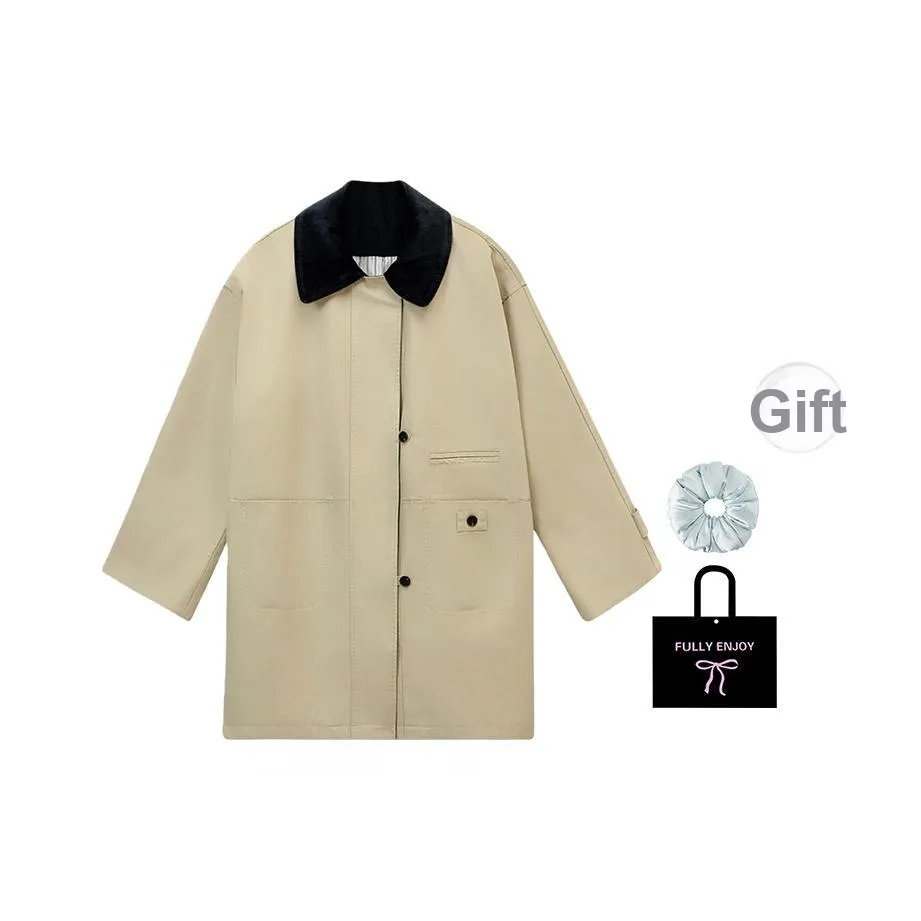 M MAICCO Хаки MID Длина (размер в длину) С подарками Резинка для волос + Сумка для покупок Женские Тренч