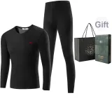 Men's Crew Neck Set (Black) Thickened and Fleece-Lined/Thermal