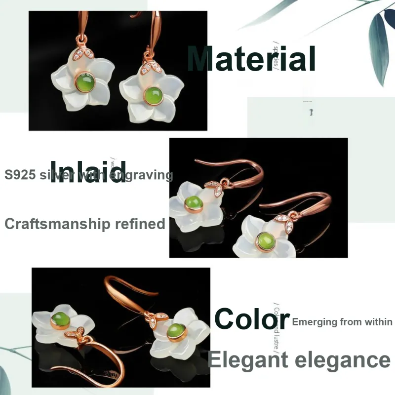 Oriental Jade Hetian Jade Earrings White Jade Women's-2
