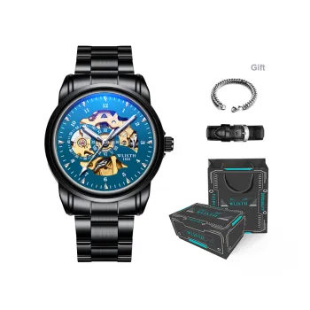 WLISTH Automatic Mechanical Movement Steel Strap Watch Men's Watches Black Dial