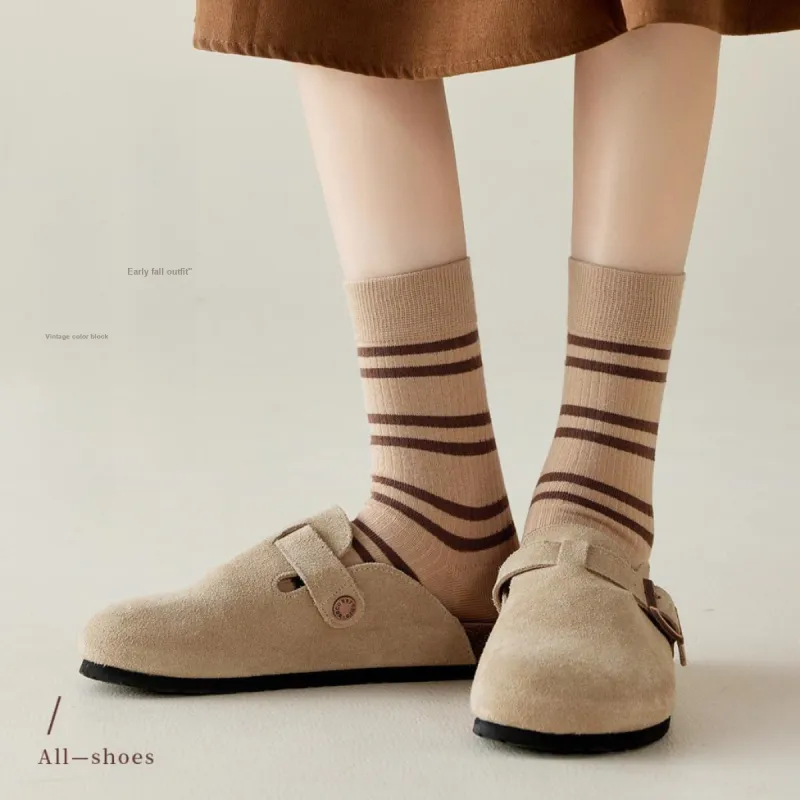 Urban Beauty Mid Calf Socks Women's 5 Pack Maillard Style Color Series-2