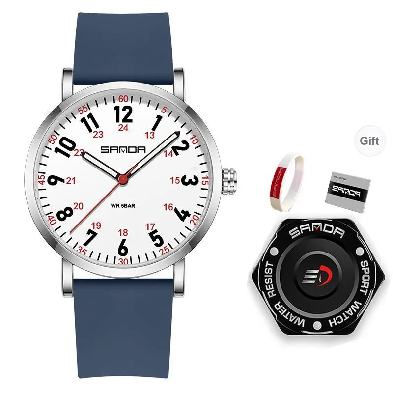 Sanda Quartz Movement Silicone Strap Watch Unisex White Dial-28
