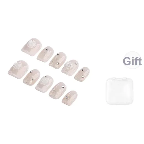 SHANGSHIQIN Весенний Осветляющий 3D-эффект Камелия Мягкий False Nail Короткий LADDER Нюдовый Однотонный 15мм