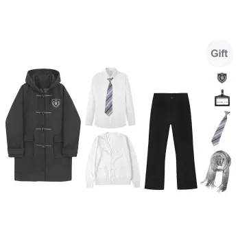 YuChaJia Uniforms Men Dark Gray Coat Set Coat+Shirt+Cardigan+Suit Pants
