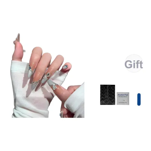 OUYUJI False Nail Овал MID Длина Длинный Синий Эльф Jump Цвет Стразы Украшенный