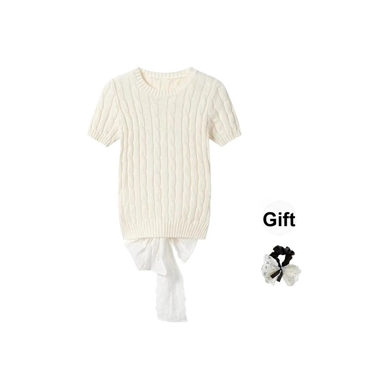TUSHIFEI T Shirts Women's White+Hair Tie Comes With