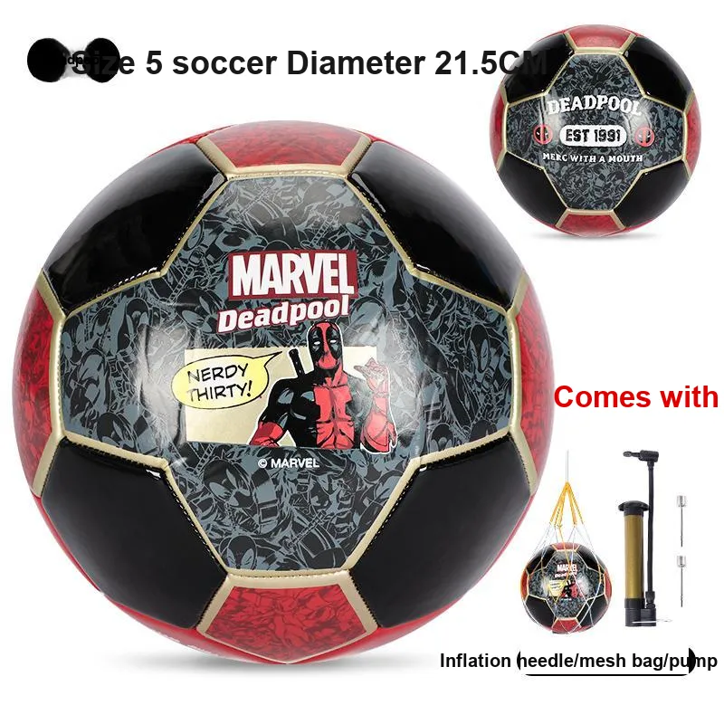 Disney Marvel Series Size 5 Deadpool Outdoor Soccer PVC Machine Stitched Soccer Ball Unisex Black Red-6