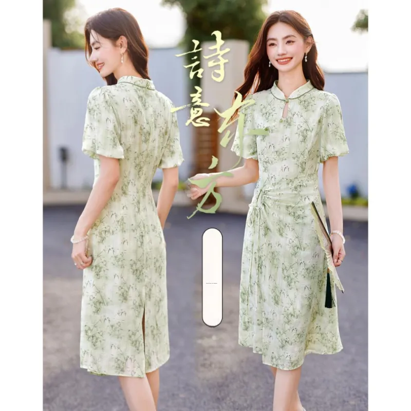 Like The Age Of Water Summer Short Sleeved Dress Women's Green-5