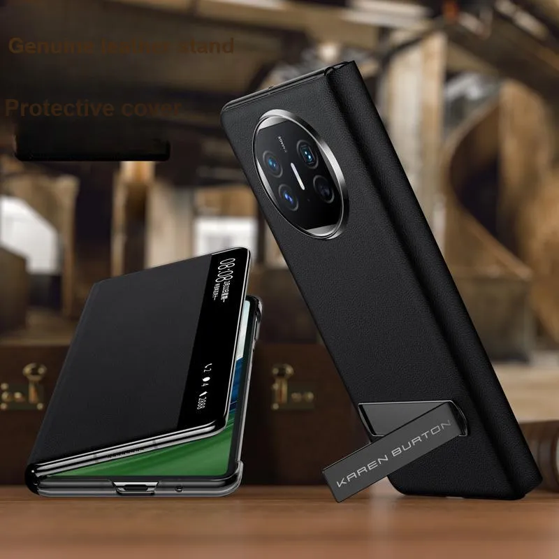 KAREN BURTON Genuine Leather Material Fully Enclosed Flap Impact Resistant Protective Case Huawei Mate X5/X3-8