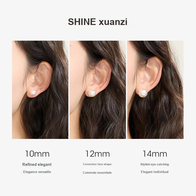 SHINE 925 Sterling Silver Shell Pearl Stud Earrings Women's-4