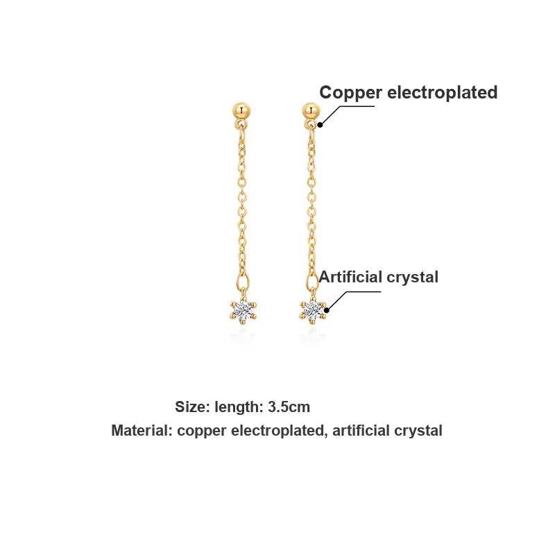 Yiru Copper Electroplated Artificial Crystal Earrings Women's-2