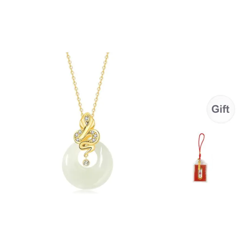 LUXLINE Hetian Jade Silver Necklace White Jade/Pale Greenish White Jade Women's-0