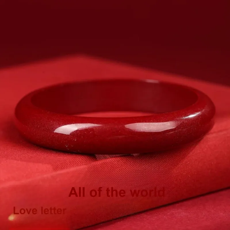Artisan Lock Heart Jade Cinnabar Jade Bangles Women's-2