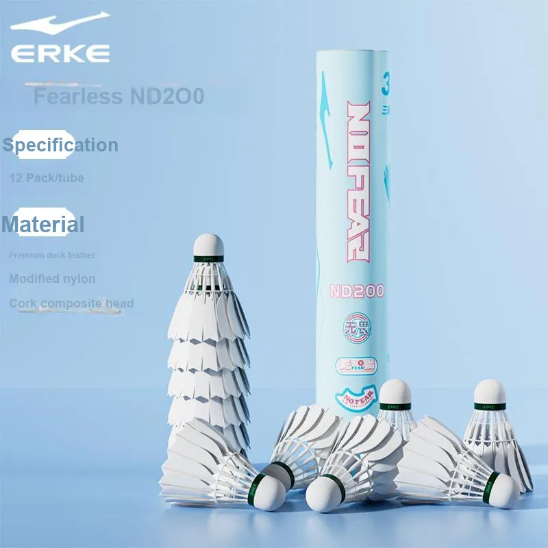Erke Energy Model Fearless ND200 3 Section Shuttlecock 12 Pack Duck Feather Middle Board Duck Feather Shuttlecocks-1