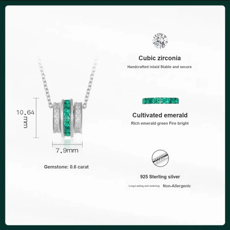 KOYOOME S925 Sterling Silver Cultured Emerald Round Bead Chain Unisex-5