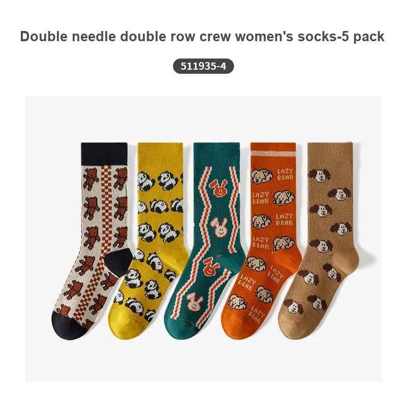 Caramella Mid Calf Socks Unisex 5 Pack Color Block-13