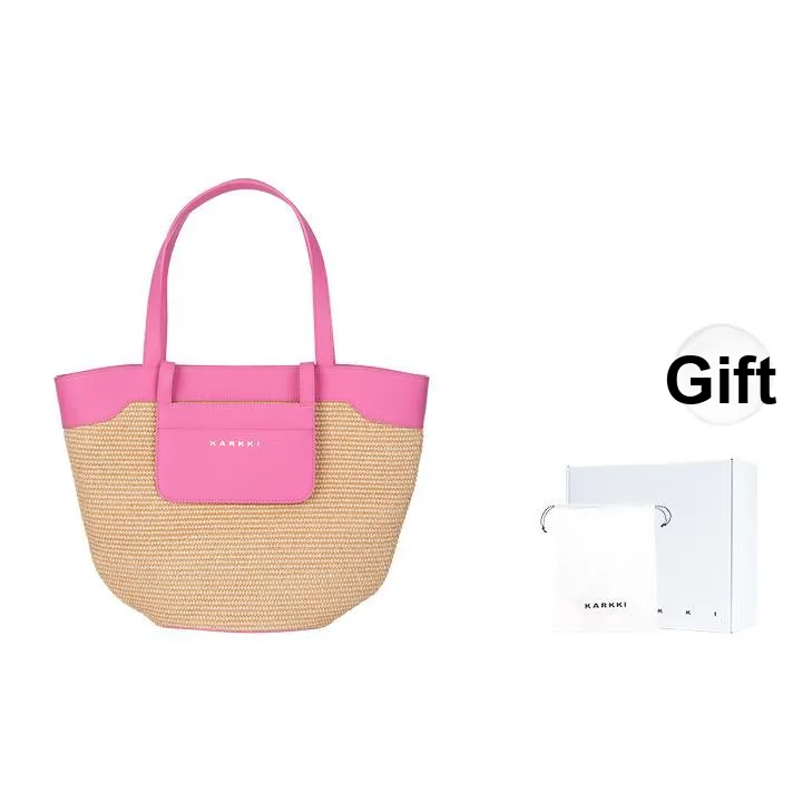 Karkki Top Grain Cow Leather Woven Tote Shopping Bag Women's Handbag Shoulder Bag Women's Pink Pink Lady