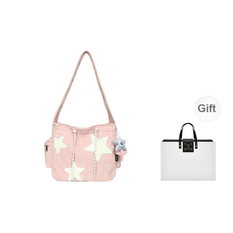 MUYKUY Corduroy Shoulder Bag Tote Crossbody Bag Regular Women's Ecru/Pink-10