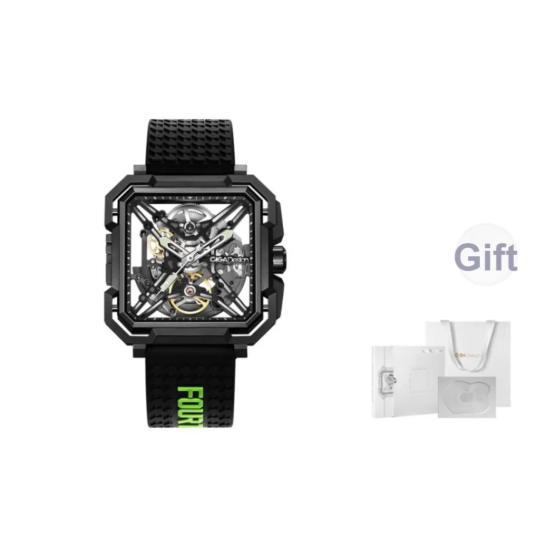 CIGA Design X Collection Matrix Automatic Mechanical Movement Silicone Strap Watch Men's Watches Black Dial