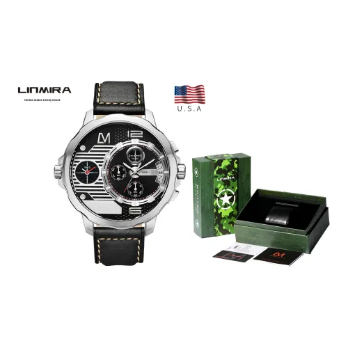 Linmira Men's Watches Кварцевый механизм Кожаный ремешок Черный циферблат LM684L1A