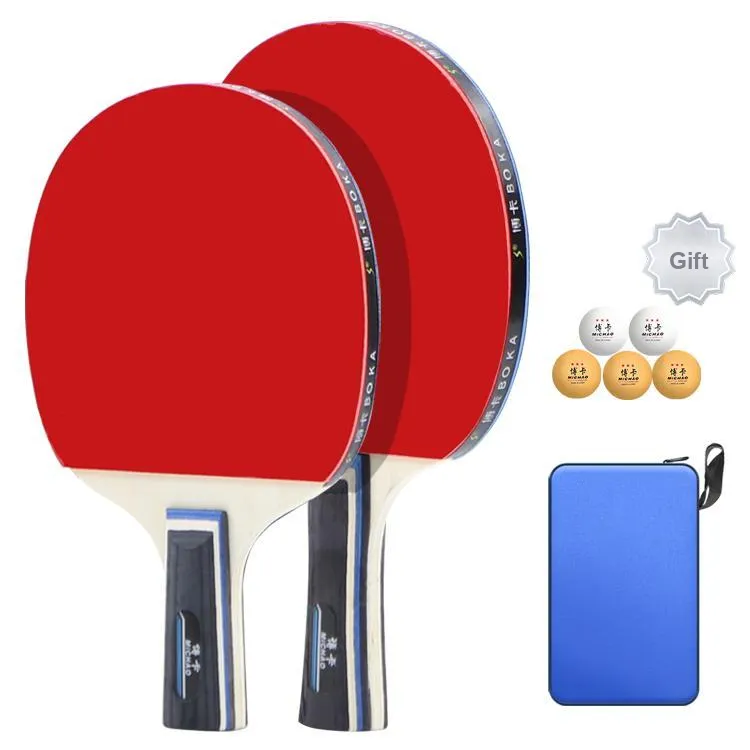 BO KA Entertainment Star Rating Ping Pong Paddles Unisex All Wood Base Black Red Double Beat-4