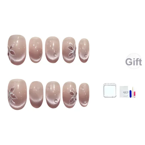 JINGCHANXUE Бабочка Ледяная прозрачность Сердце False Nail Овал Французский Телесный Кошачий глаз