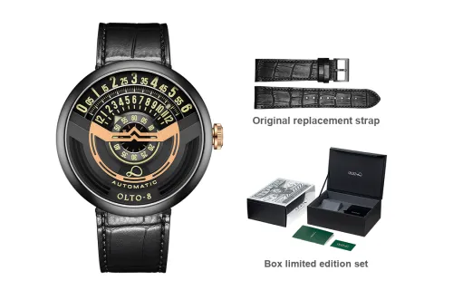 OLTO 8 UFO Series Wrist Watch Automatic Mechanical Movement Genuine Leather Strap Black Dial Men's Watches IF1 S3352