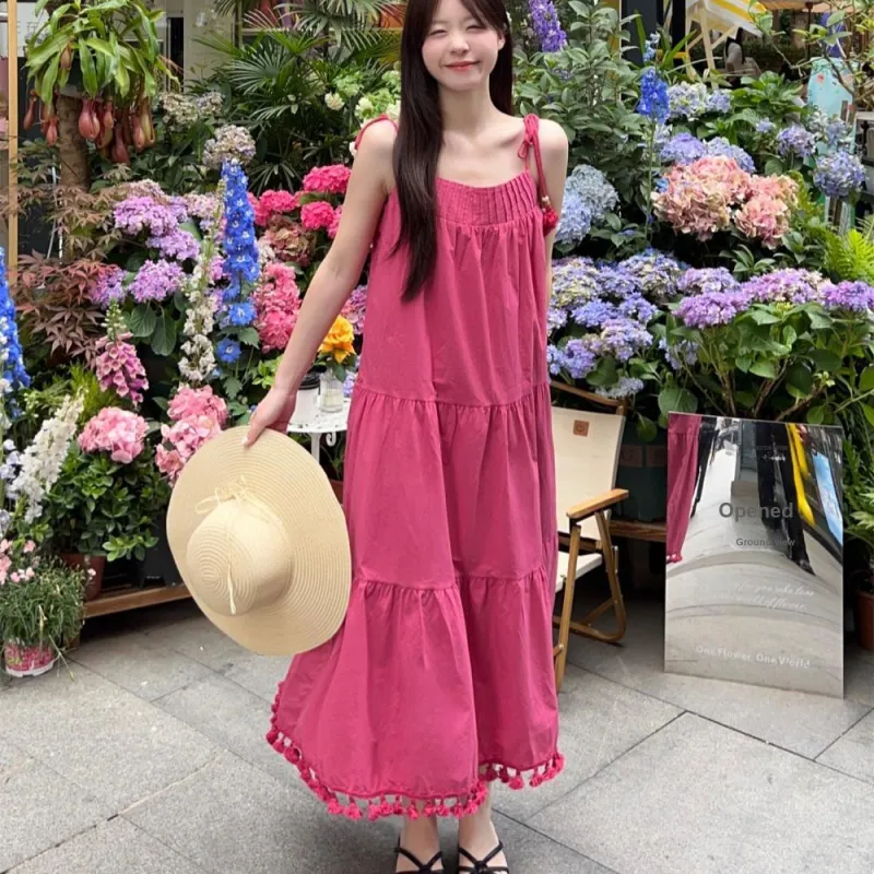 AHDO Slip Dresses Women's Fuchsia-4