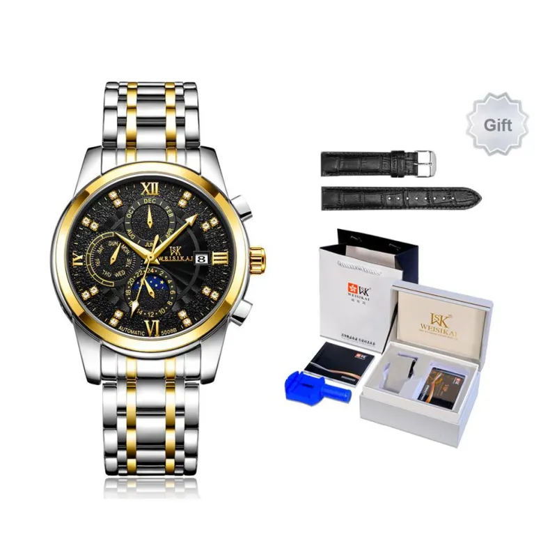 WSK Automatic Mechanical Movement Steel Strap Women's Watch White Dial-4