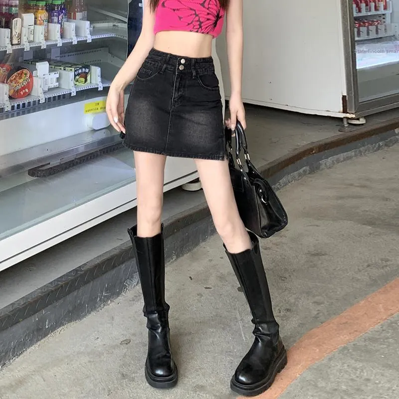 Wen Shan Denim Short Skirts Women's Black-4