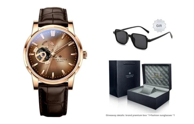 PONIGER Mechanical Movement Watch Men's Watches Black Dial P5.19-A-8