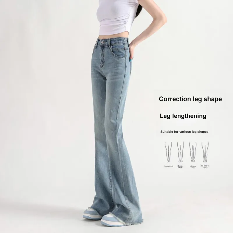 FAWENXIANGZI Spring, Fall Jeans Slim Fit Women's Vintage Blue-5