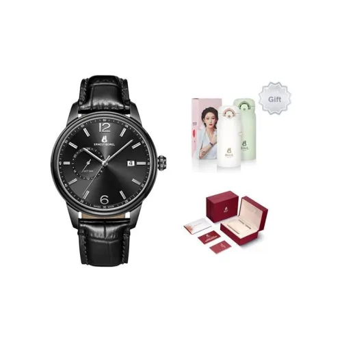 ERNEST BOREL Urban Series Кварцевый механизм Мужские часы Циферблат Черный Корпус Нержавеющая сталь Ремешок Нержавеющая сталь