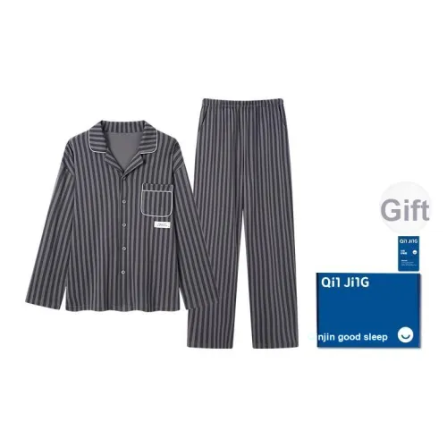 Qin Jing Пижамный комплект Мужской Gift Box Set Полосатый Серый