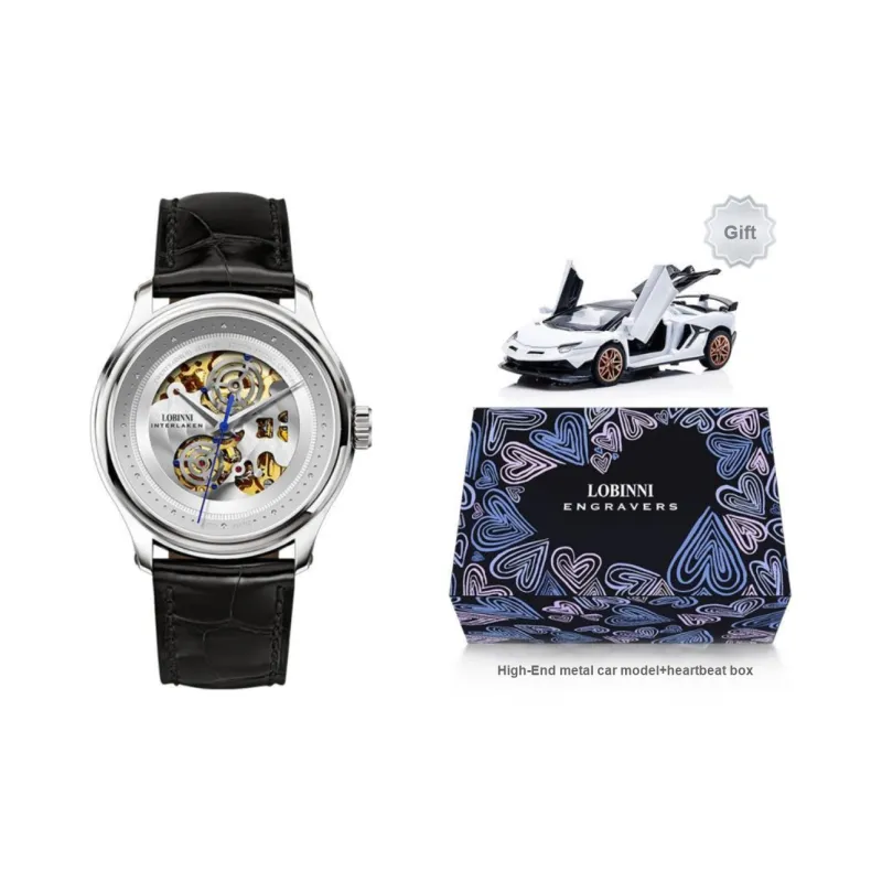 LOBINNI L Automatic Mechanical Movement Genuine Leather Strap Watch Men's Watches Cut-Out Dial-8