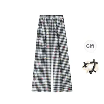 TORIGHT Casual Pants Women's Plaid+Bowknot Hair Tie Comes With