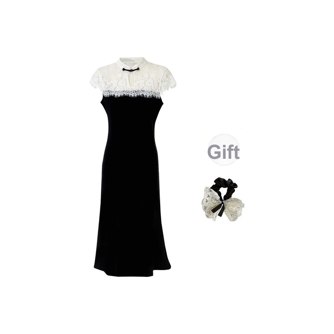 PAVEA Short Sleeved Dresses Women's Black+Hair Tie Comes With