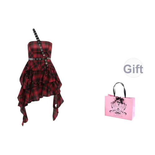 Spicy Gals Без рукавов Платье Женское Красное Клетка